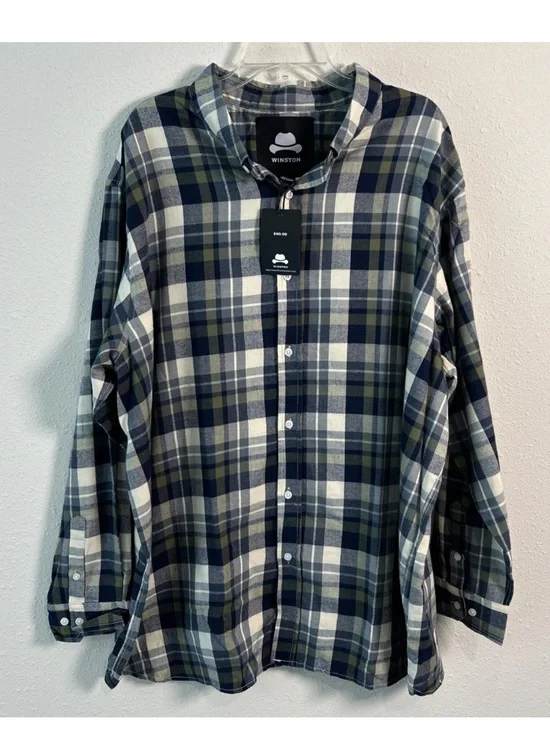 NWT Winston Mens Plaid Shirt Long Sleeve Button Down Size 2XL 100% Cotton NEW - Picture 1 of 12